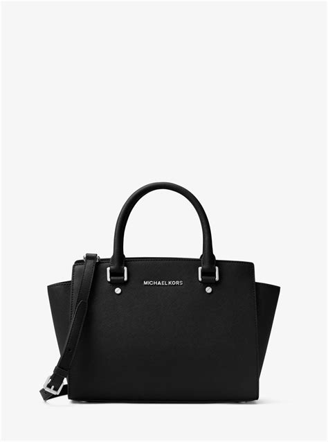 michael kors selma handbag black and white|selma saffiano leather medium satchel.